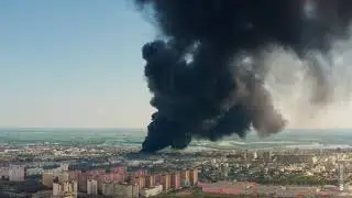 Пожар на складах полителена, Самара 13.07.2020, вид с высоты