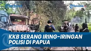 KEJADIAN MENCEKAM ! Kelompok Kriminal Bersenjata Serang Iring iringan Polri, Tiga Mobil di Bakar