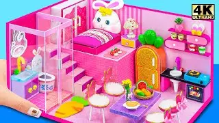How To Make Cute Pink Bunny House with 3 Rooms from Cardboard (So Easy) ❤️ DIY Miniature House