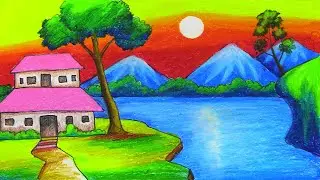 How To Draw Easy Hill tracts Scenery Step By Step ||  গ্রামের দৃশ্য || आसान दृश्य ड्राइंग