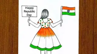 Republic Day Drawing Easy Steps / How to draw 26 January Drawing Easy Step/Traditional Girl Drawing