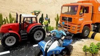 Mixer and friends stuck in mud: Save time get clean with Excavator, Tractors, Police Car | BIBO TOYS