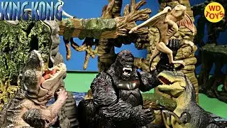 New King Kong Vs Godzilla, V-Rex, & Foetodon On Skull Island Playset Playmates Toys Unboxing