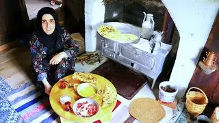 Cooking a Delicious Turkish Bread in Traditional Village Kitchen