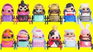 LOL Surprise Dolls Mix Custom Strollers with Lil Sister Fuzzy Pets | Toy Egg Videos
