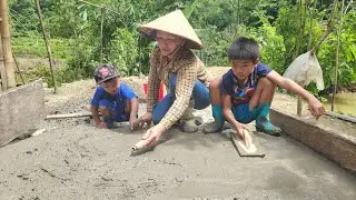 construction: went to the stream with his two sons to carry sand to make a concrete yard foundation