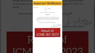 RESULT OF ICMR JRF 2023 