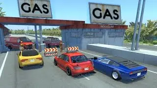 BeamNG drive - Gas Station exploding car Crashes