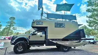 Erik built his Own Earth Roamer F550 Custom Camper with 6 Hammocks & Rooftop Patio