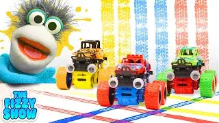 Fizzy & Phoebe Play With Monster Trucks & Discover Colours & Textures | The Fizzy Show Videos