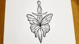 How to draw a sword with butterfly || Sword tattoo drawing