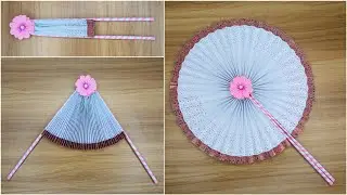 Paper fan || paper fan making || HOW TO MAKE PAPER FLOWER HAND FAN