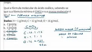 Qual a fórmula molecular do ácido oxálico, de fórmula mínima CHO2 e com massa molecular de 90 u?