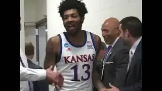 Kansas celebrates after win over Northeastern