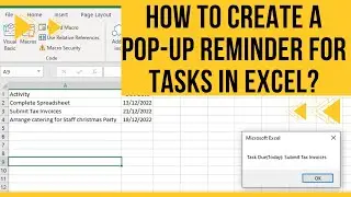 How To Create A Pop-Up Reminder For Tasks In Excel