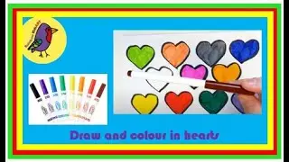 Learn to draw: draw and colour in hearts | Valentines coloring | Coloring videos for kids toddlers