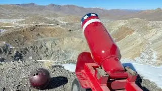 bowling ball cannon strikes at 3 miles away