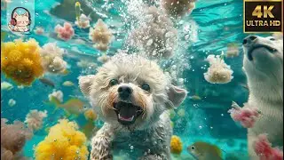 CUTE ANIMALS Playing in Water 4K(60FPS) | Relaxing Music - STREAM Sound ♫