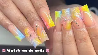 Trendy Summer Nail Art | Airbrush & 3D Gel | Acrylic Nails Tutorial