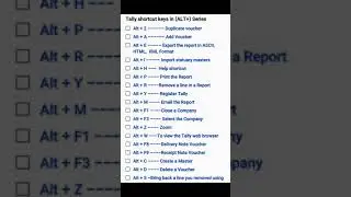 Tally Shortcut keys in (Alt + ) Series