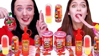 Eating Only One Color Food For 24 Hours! Red Food! Mukbang by LiLiBu