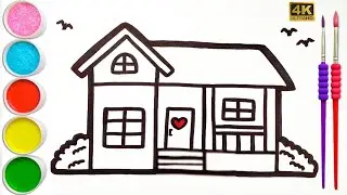 How to Draw a House with scenery for Kids & Toddlers | Easy step by step House, Tree Drawing