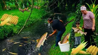 AZERBAIJAN Fish Farm | Stuffed FISH with Fresh Corns | Rural Life