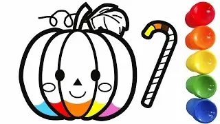 Halloween pumpkin drawing and coloring. Cartoon - Coloring book for children. Learning colors