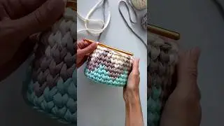 crochet basket from knitted yarn on YouTube channel Vasilya Knits 