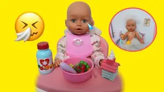 New Baby Born doll Olivia's Cold Evening Routine feeding baby doll soup
