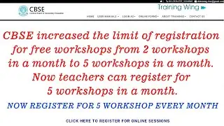 Latest Update From CBSE Now teachers can register 5 Free Workshop on CBSE Training Portal in a month