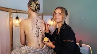 [ASMR] Geometrical HARRY POTTER Back Drawing on a SPINE - black and gold | real person asmr