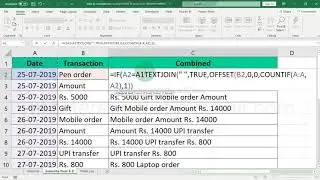 Dynamic rows concat in excel