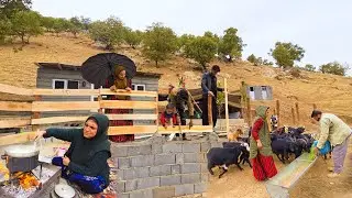 🍜⛈️Completing the Wooden Fence: Amir's Family & Ajav's Delicious Kashk Soup on a Rainy Day