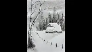 Winter Wonderland Drawing with Pencil | Snowy Cottage, Birch Tree | Easy Step by Step for Beginners