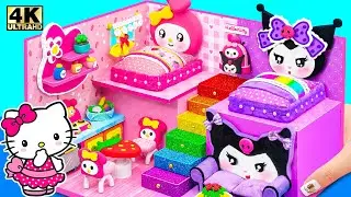 Make Hello Kitty House with Cute My Melody Bedroom, Purple Room for Kuromi ❤️ DIY Miniature House