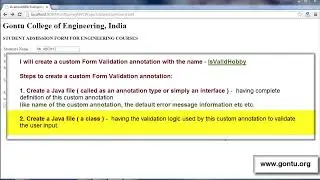 Spring MVC Tutorials 21   Form Validations 05  writing a custom Form Validation annotation