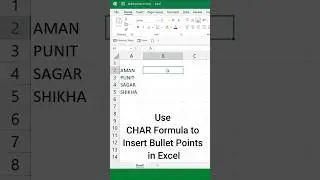 How to insert Bullet Points using CHAR Formula in Excel #shorts #short