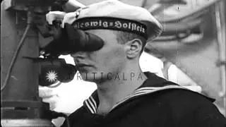 German Battleship SMS Schleswig Holstein bombarding Gdansk,Poland in World War II...HD Stock Footage