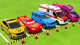 DACIA, MCQUEEN CAR, VOLKSWAGEN POLICE CARS & MERCEDES AMBULANCE VEHICLES TRANSPORTING ! FS22