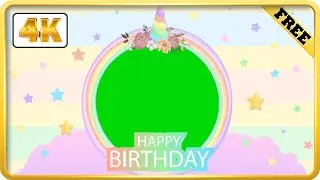 Happy Birthday Frame Unicorn Green Screen Video loops