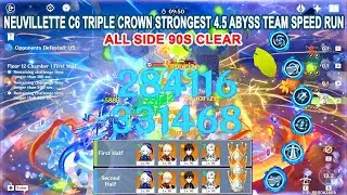 Neuvillette C6 Triple Crown Strongest 4.5 Abyss Team Speed Run - All Side 90s Clear