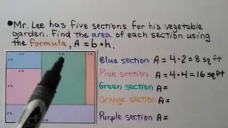 4th Grade Math 13.2, Formula Area of Rectangles, Squares