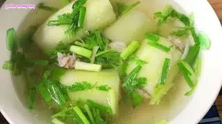 วิธีทำแกงจืดแตงร้านใส่หมู - How to make Cucumber Soup with Pork - Thai Recipe