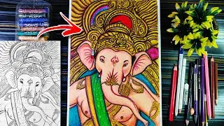Lord Ganesha Drawing With Oil Pastle Colour, How To Draw Ganpati, Ganesh Chaturthi drawing -Tutorial