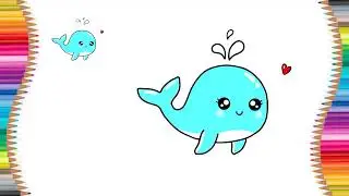 How to draw a cute whale for children