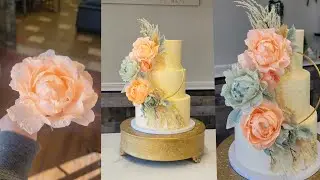 Wafer Paper Floral Wreath Cake | Textured Buttercream and Wafer Paper | Cake Decorating Tutorial