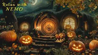 Cozy Hobbit House on Halloween Night - Autumn Ambience - Falling Leaves & Spooky Sounds for Sleeping