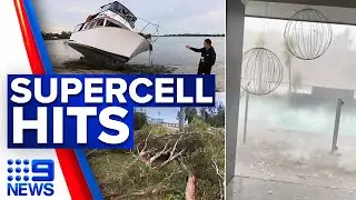 Supercell storm lashes Queensland with hail, floods | 9 News Australia