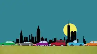 Car Driving in Rush Hour on a New Your Skyline Background - Royalty Free Footage